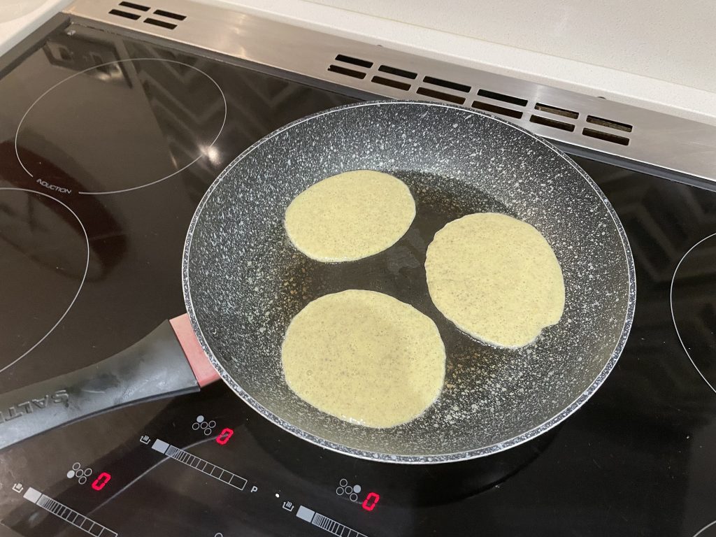 pancakes in frying pan